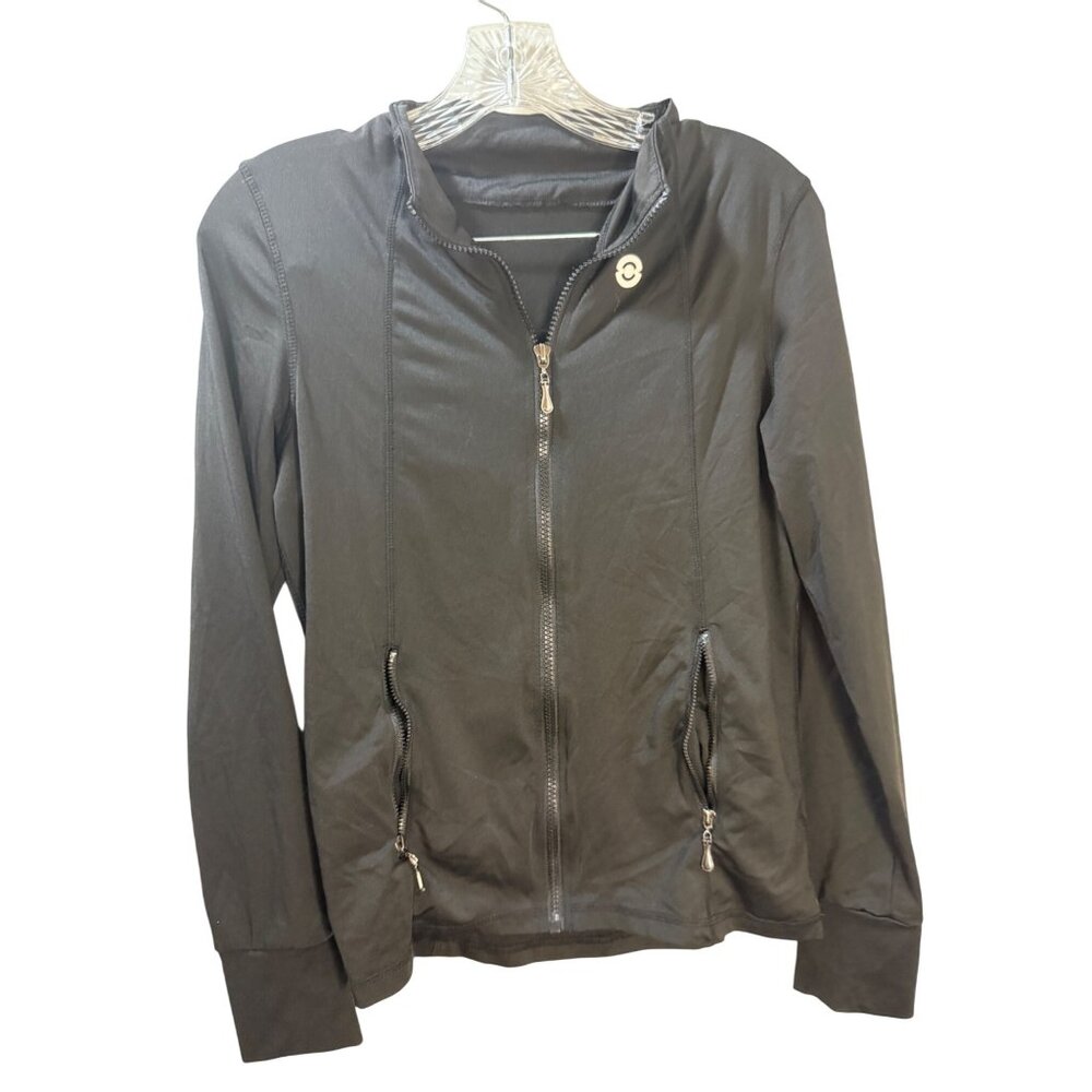 Black Full‎ Zip Womens Athletic Jacket With Thumbholes & Logo